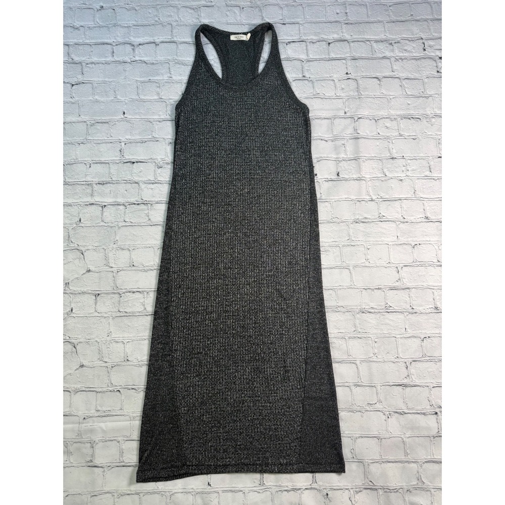 Rag & Bone Ribbed Maxi Dress Small S Charcoal Grey Racerback Knit Minimalist
